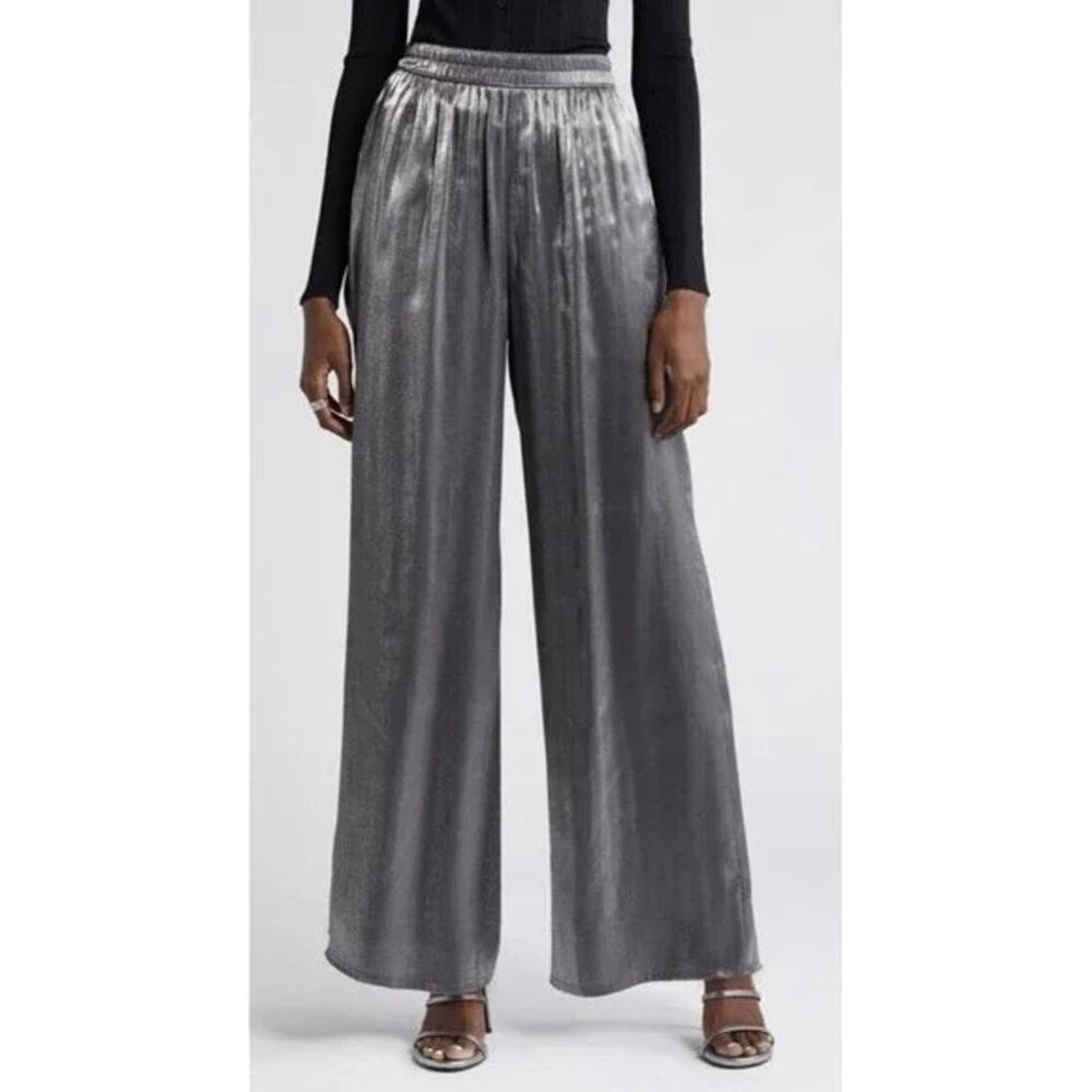 NORDSTROM NWT $85 Metallic Gray Wide Leg Pull on Satin Pants Size 3X